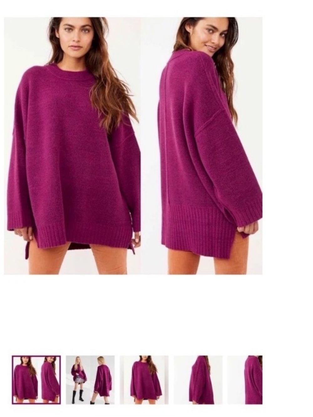 Free People High Low Plum Oversized Sweater Tunic Purple peaches